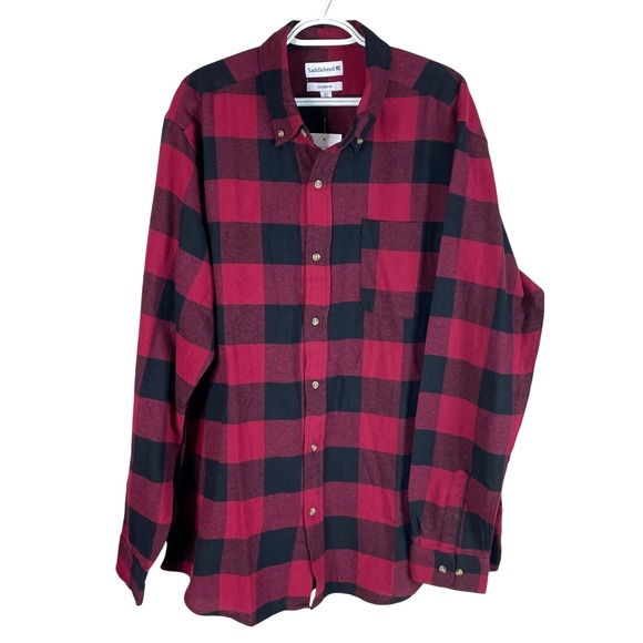 NEW Saddlebred Mens Classic Fit Flannel Button Down Shirt‎ XLT Red Plaid Cotton - Picture 1 of 5